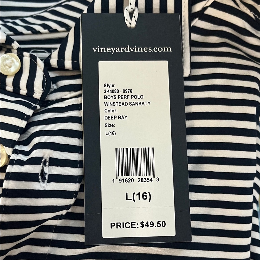 Vineyard Vines Navy and White Striped Polo - Picture 3 of 4